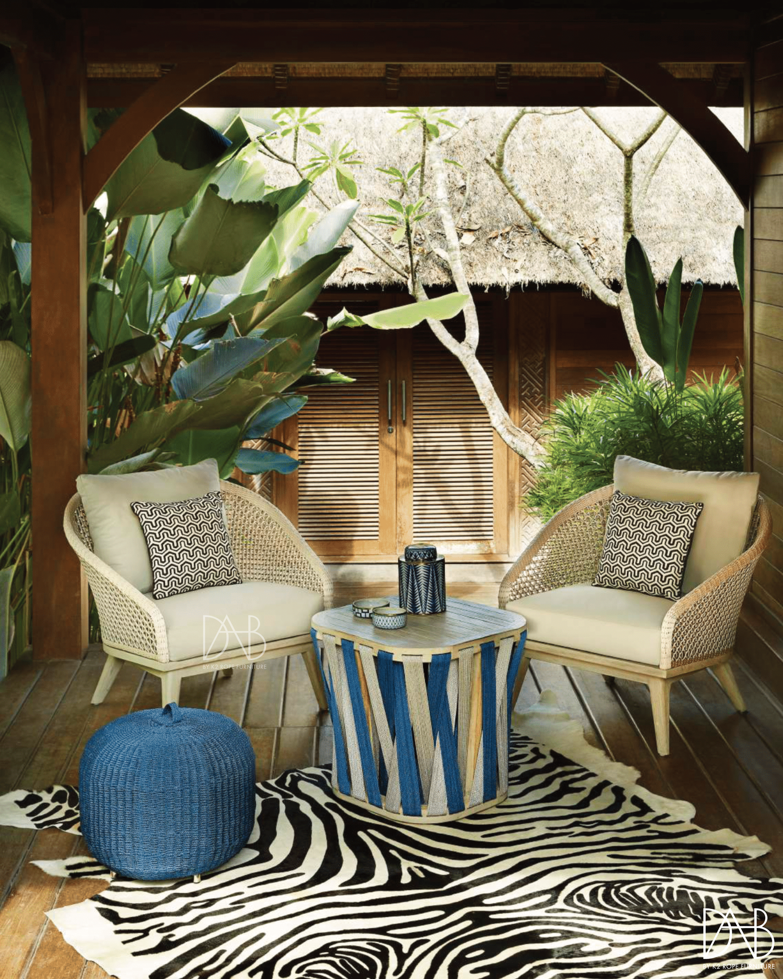 Enjoying outdoor dining with rope chair sets.