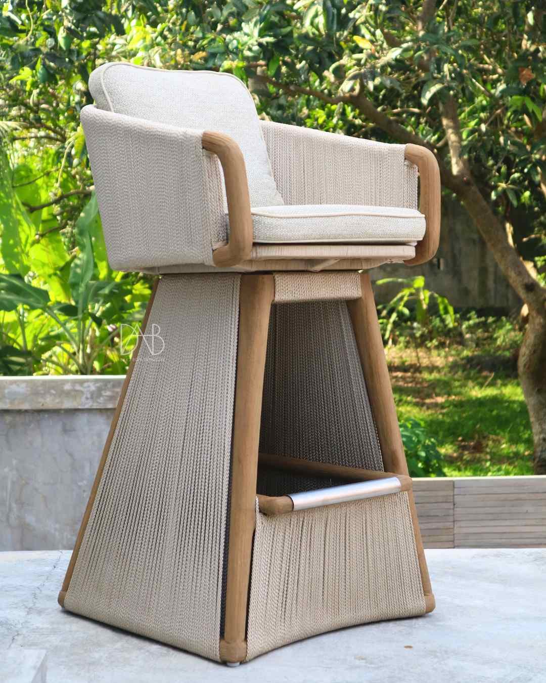 Close-up of rope woven outdoor furniture design.