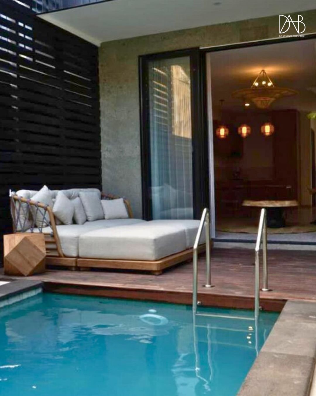 day beds beside the pool