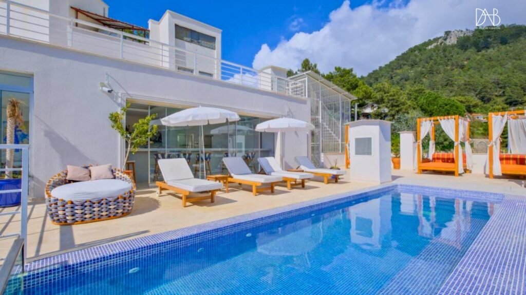 Rope day bed and sun lounger by the pool